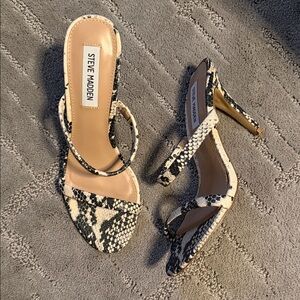 Steve Madden Black and White Snake-Print Strappy Heeled Sandals